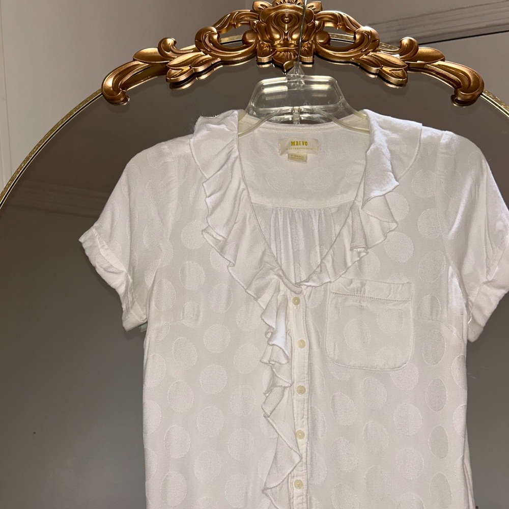 Anthropologie White Ruffle Blouse